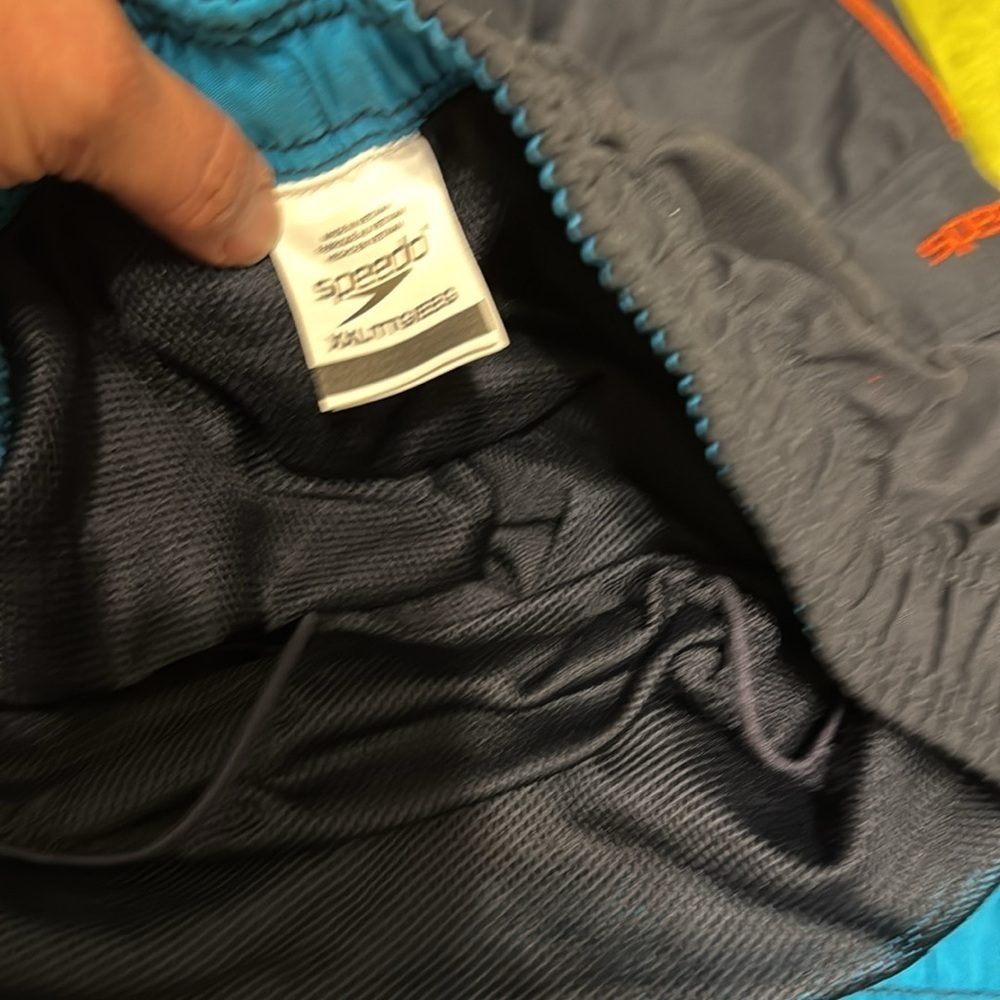 2pk Men’s Speedo Swim Trunks Sz XXL Black & Orange Navy & Royal Pockets and Mesh - Picture 2 of 5